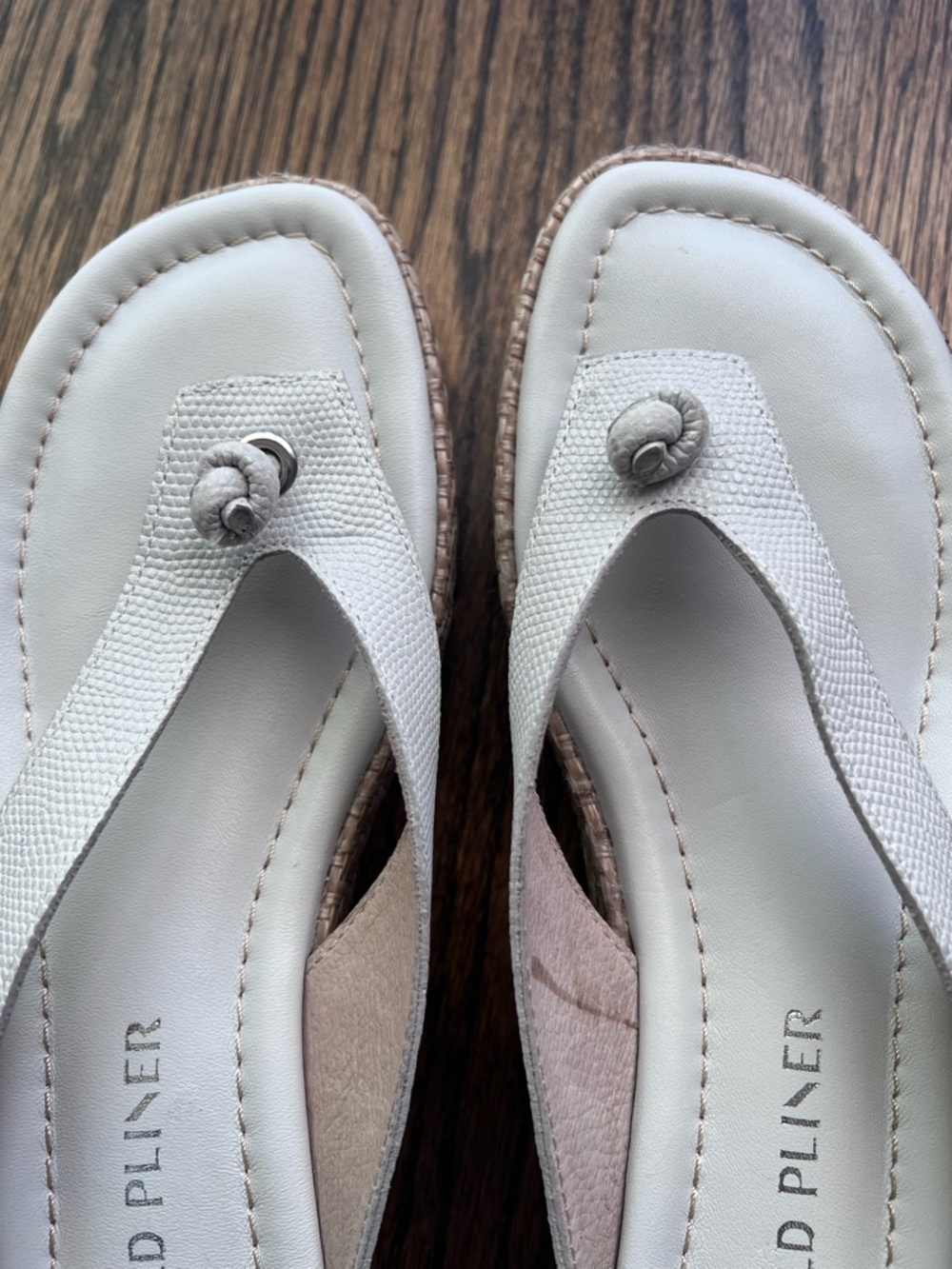 Donald Pliner Seena White Woven-Trim Platform Wedge Thong Sandals 8 - Picture 6 of 8